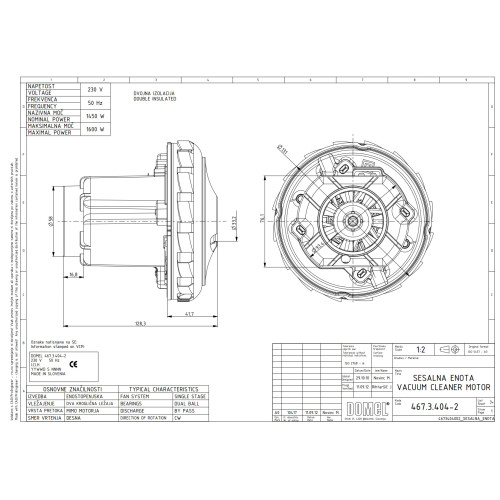Двигун Domel 467.3.404-2 для пилососа Zelmer, Bosch, 1450 Вт, D131 мм, H128 мм Двигун Domel 467.3.404-2 для пилососа Zelmer, Bosch, 1450 Вт, D131 мм, H128 мм