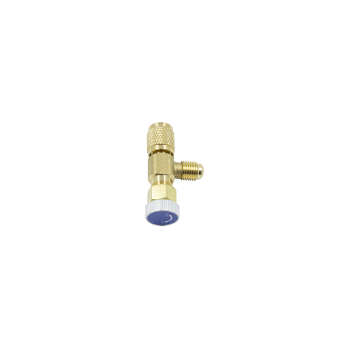 Кран для заправочного шланга под фреон R-22 (1/4" SAE, угловой) Кран для заправочного шланга под фреон R-22 (1/4" SAE, угловой)