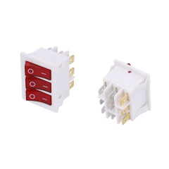 Кнопка сетевая тройная 40312 28х35 мм 9 контактов 16А (2-позиционная) со светодиодом