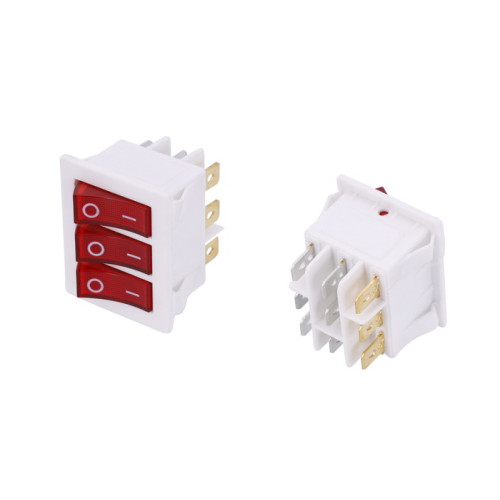 Кнопка сетевая тройная 40312 28х35 мм 9 контактов 16А (2-позиционная) со светодиодом Кнопка сетевая тройная 40312 28х35 мм 9 контактов 16А (2-позиционная) со светодиодом