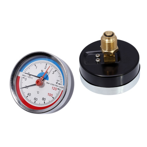 Термоманометр для котла осьовий SD Plus SD1734B, 0-4 бар, 0-120°C, 1/2", Ø80 мм