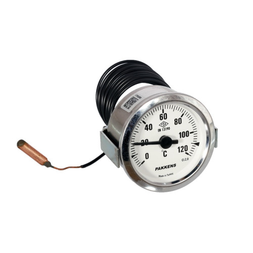 Термометр для котла Pakkens, D=60 мм, 0-120°C, с капилляром L=2000 мм Термометр для котла Pakkens, D=60 мм, 0-120°C, с капилляром L=2000 мм